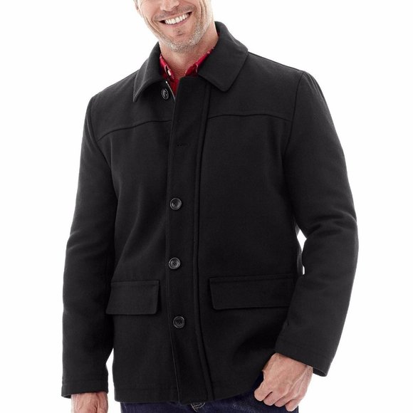 St. John's Bay Men's Black Wool-Blend Men's Town Coat - L - Pre-owned - Picture 1 of 10